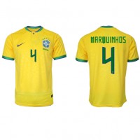 Brazil Marquinhos #4 Replica Home Shirt World Cup 2022 Short Sleeve